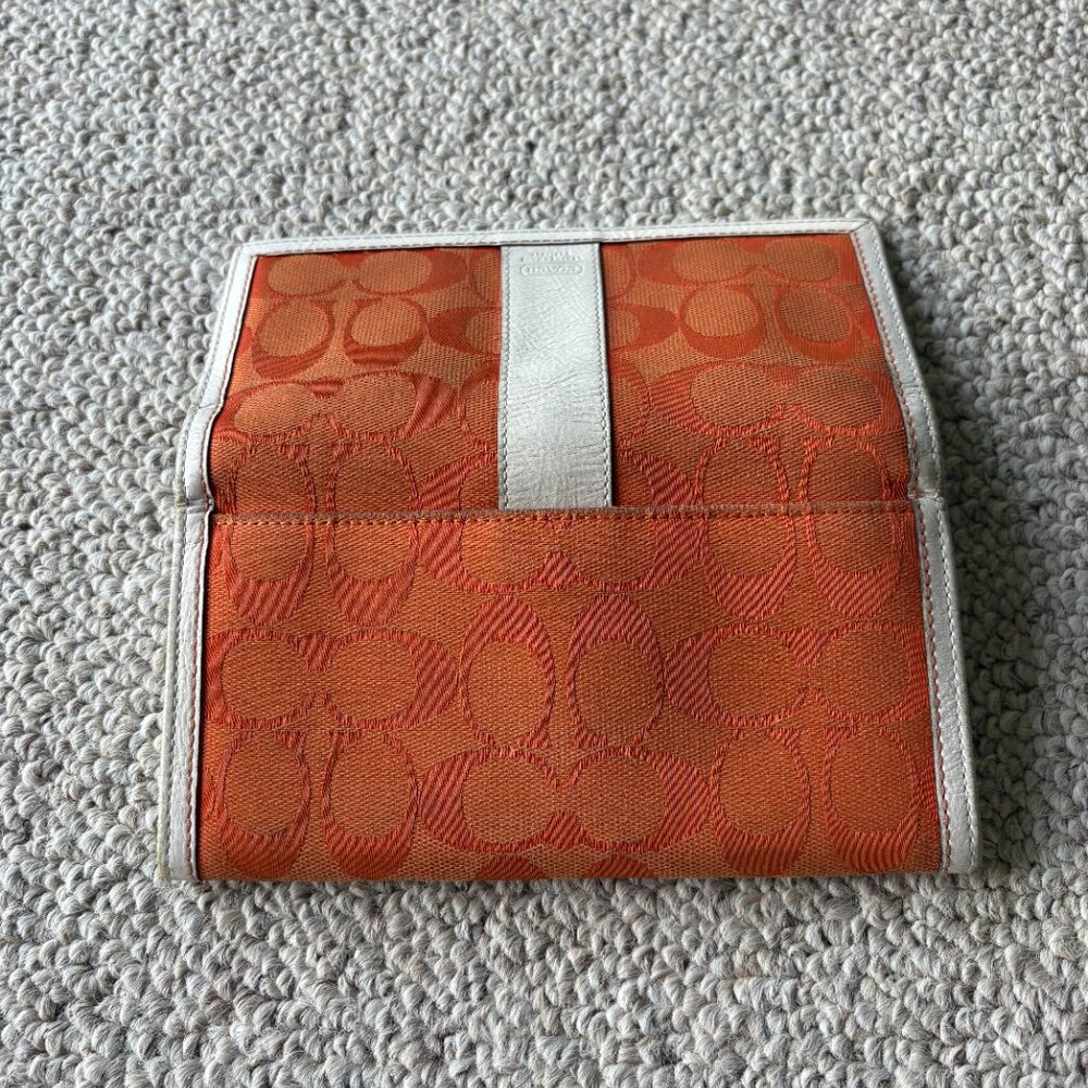 Coach Orange Signature Jacquard Trifold Wallet | Checkbook Clutch - Picture 10 of 11